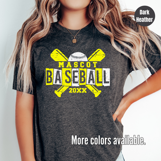 Custom Mascot & Year - Yellow - Baseball Design 4  T-Shirt