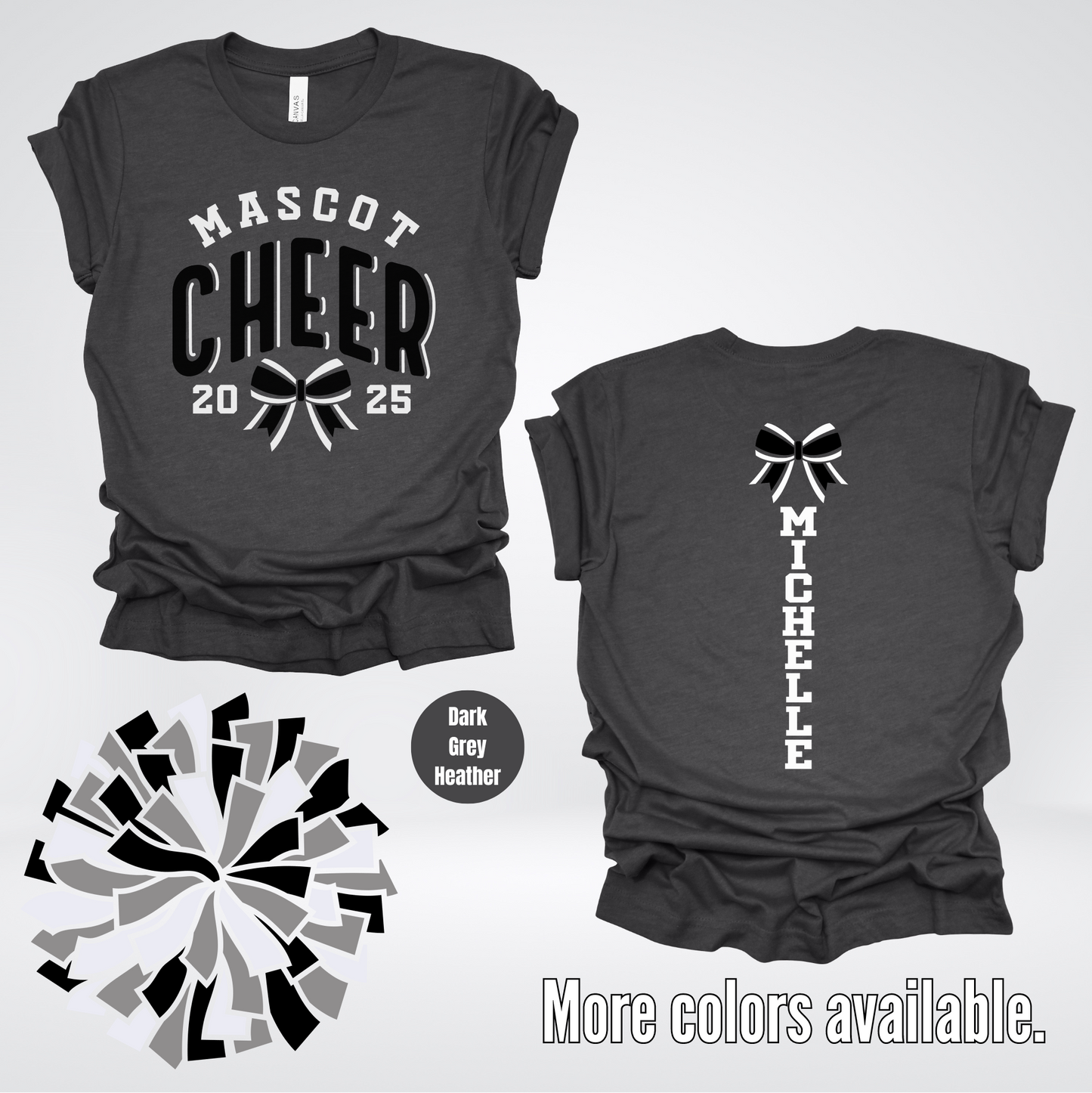 Custom Mascot, Year, & Name – Black And White - Cheer Design 17 T-Shirt