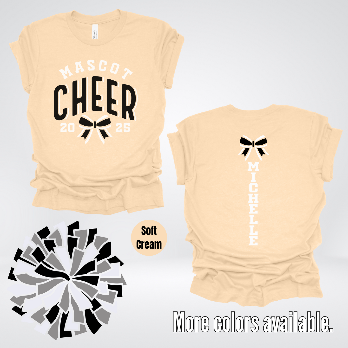 Custom Mascot, Year, & Name – Black And White - Cheer Design 17 T-Shirt