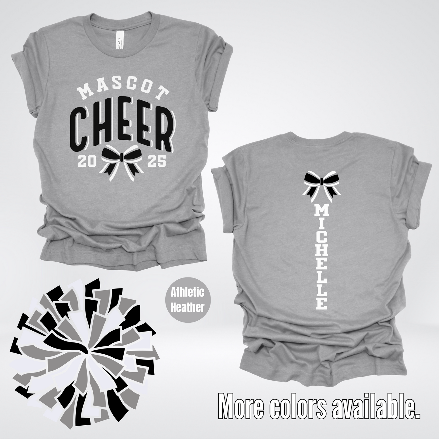 Custom Mascot, Year, & Name – Black And White - Cheer Design 17 T-Shirt