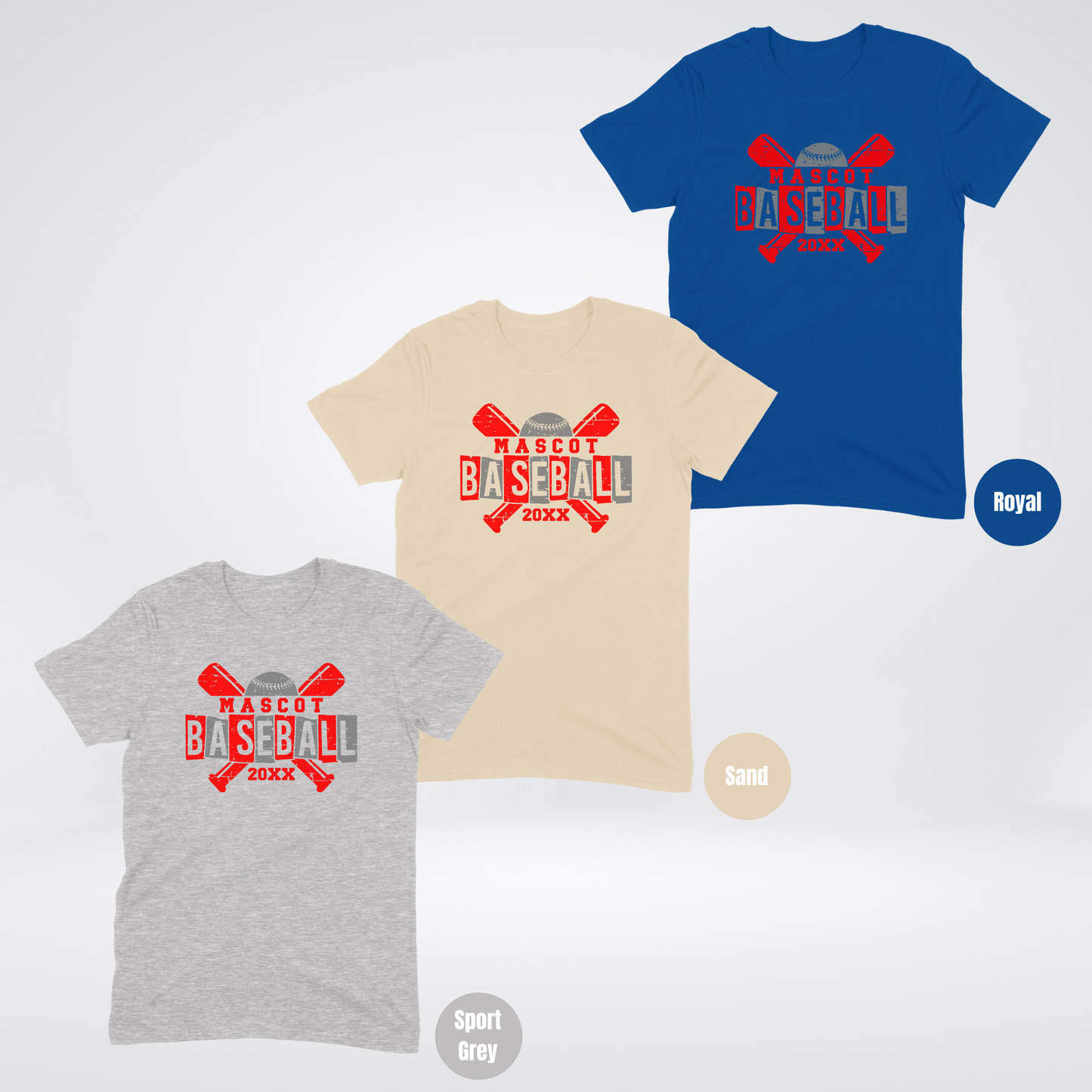 Custom Mascot & Year - Red - Baseball Design 3 T-Shirt