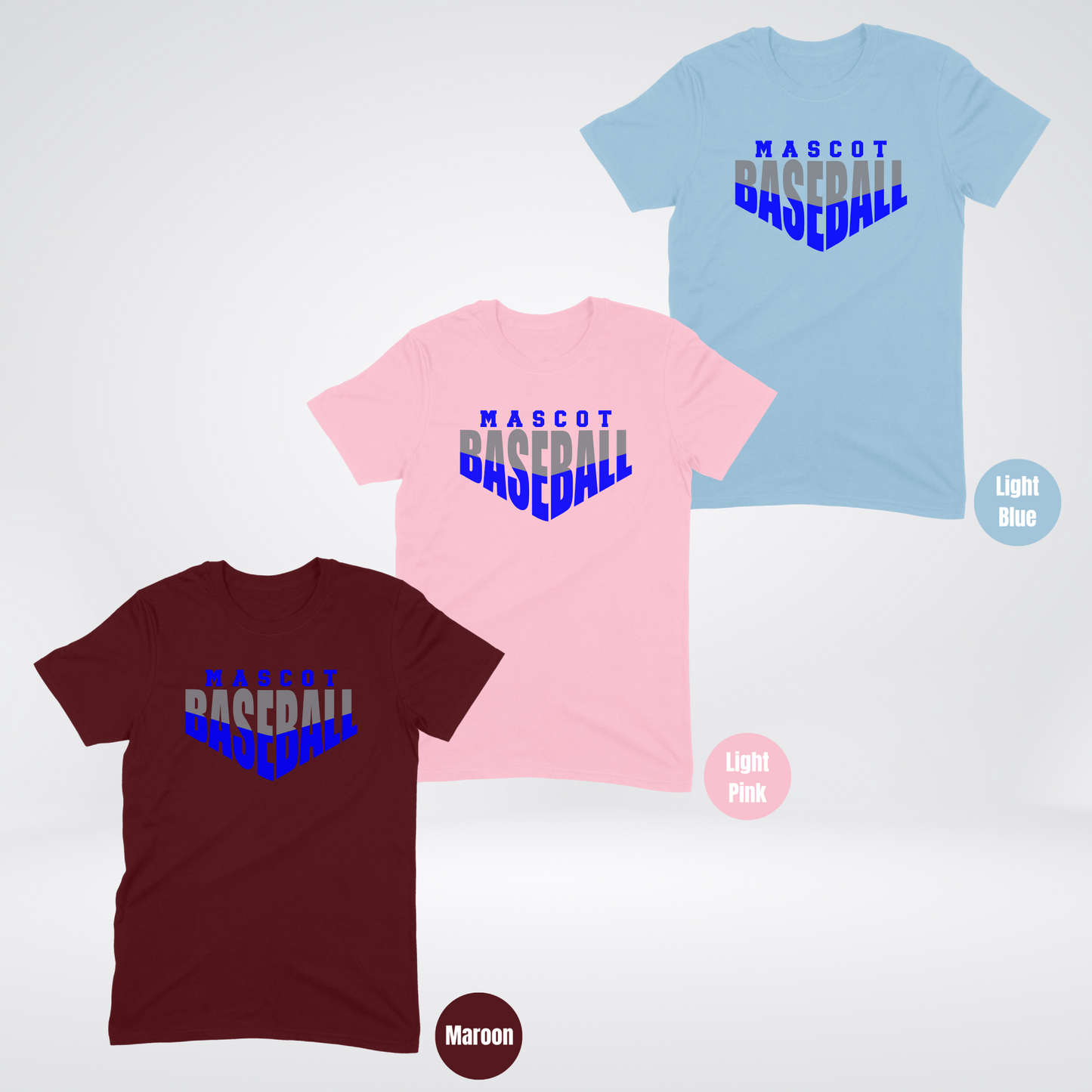 Custom Mascot  - Blue - Baseball Design 2 T-Shirt