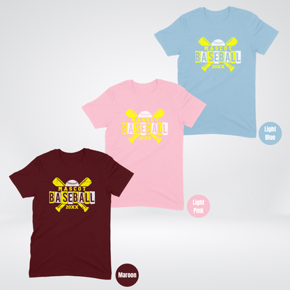 Custom Mascot & Year - Yellow - Baseball Design 4  T-Shirt