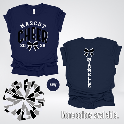 Custom Mascot, Year, & Name – Black And White - Cheer Design 17 T-Shirt