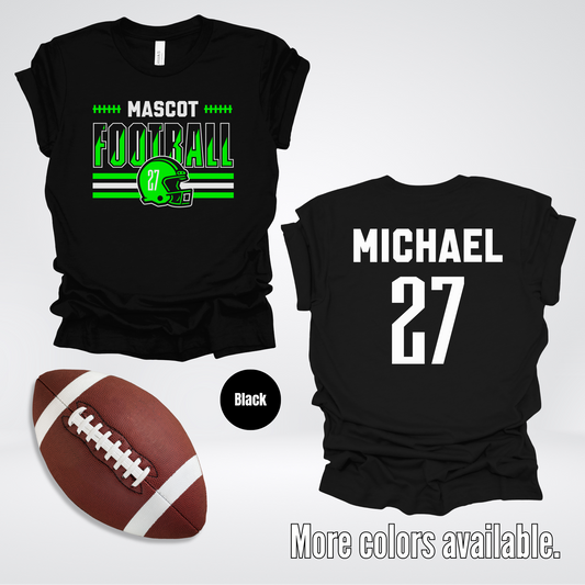 Custom Mascot, Number, & Name – Green - Football Design 12 T-Shirt