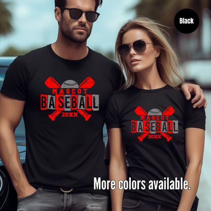 Custom Mascot & Year - Red - Baseball Design 3 T-Shirt