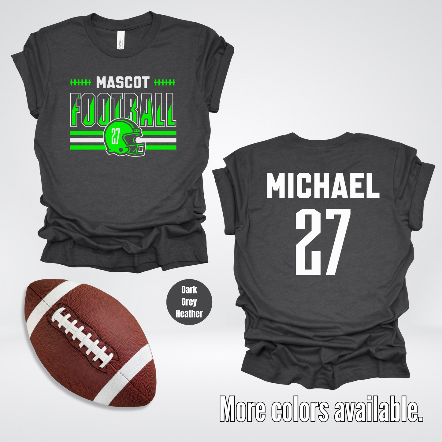 Custom Mascot, Number, & Name – Green - Football Design 12 T-Shirt