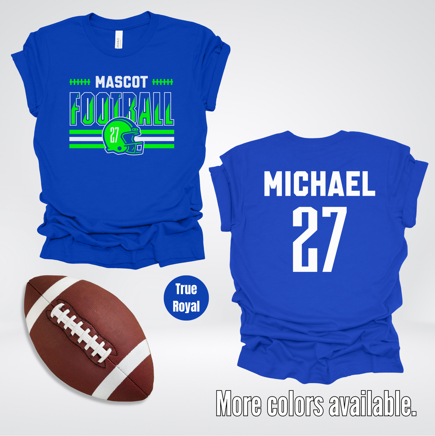 Custom Mascot, Number, & Name – Green - Football Design 12 T-Shirt