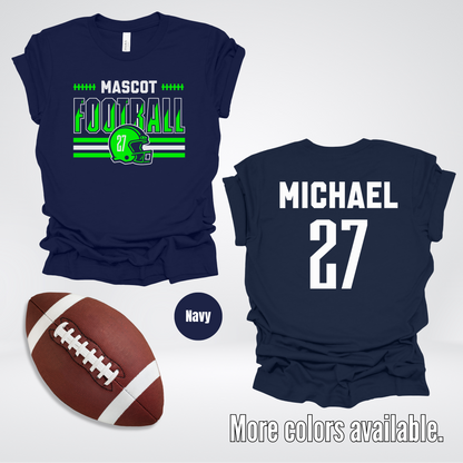 Custom Mascot, Number, & Name – Green - Football Design 12 T-Shirt