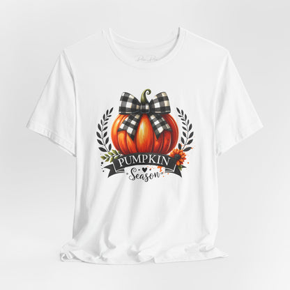 Pumpkin Season Black And While Flannel Coquette Bow T-Shirt