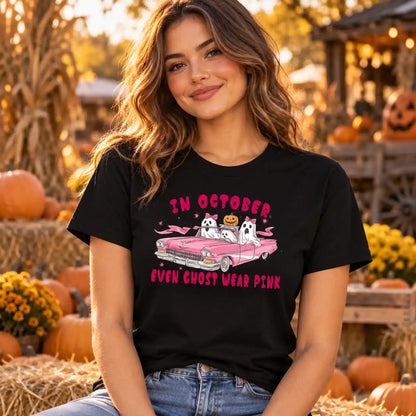 In October Even Ghost Wear Pink Breast Cancer Awareness  T-Shirt