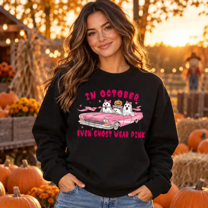 In October Even Ghost Wear Pink Breast Cancer Awareness Crewneck Sweatshirt