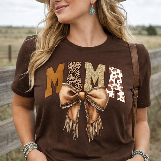 MAMA Western Coquette Leather Bow And Tassels T-Shirt